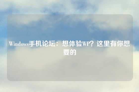 Windows手机论坛：想体验WP？这里有你想要的