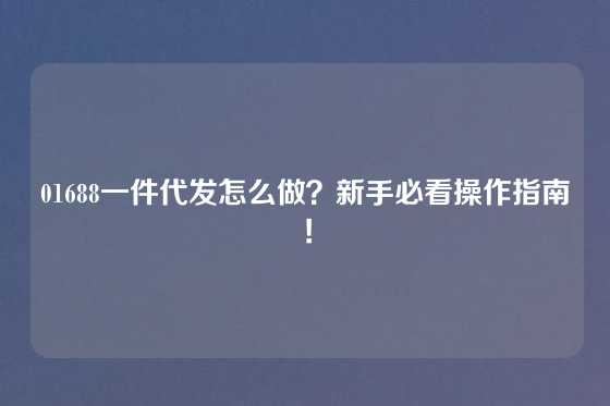 01688一件代发怎么做？新手必看操作指南！