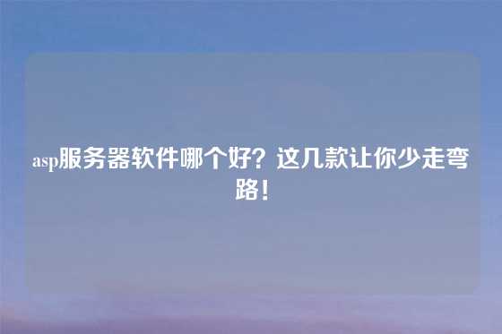 asp服务器软件哪个好？这几款让你少走弯路！