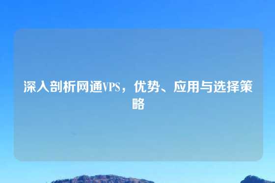 深入剖析网通VPS，优势、应用与选择策略