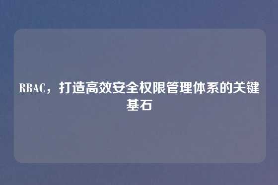 RBAC，打造高效安全权限管理体系的关键基石