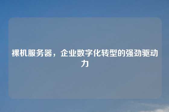 裸机服务器，企业数字化转型的强劲驱动力