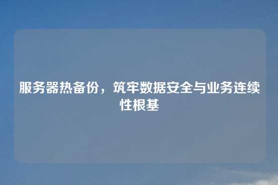 服务器热备份，筑牢数据安全与业务连续性根基