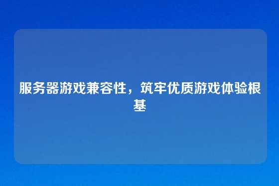 服务器游戏兼容性，筑牢优质游戏体验根基