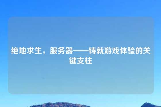 绝地求生，服务器——铸就游戏体验的关键支柱