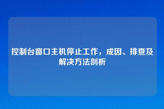 控制台窗口主机停止工作，成因、排查及解决方法剖析