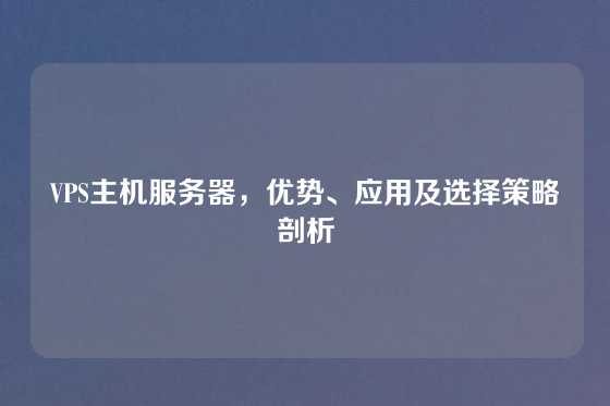 VPS主机服务器，优势、应用及选择策略剖析
