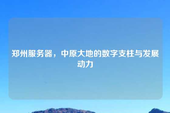 郑州服务器，中原大地的数字支柱与发展动力
