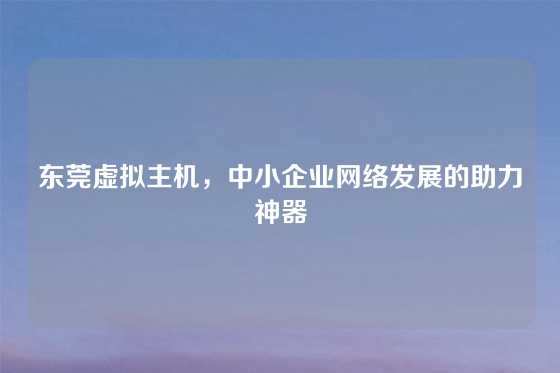东莞虚拟主机,中小企业网络发展的助力神器