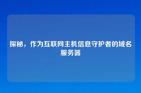 探秘，作为互联网主机信息守护者的域名服务器
