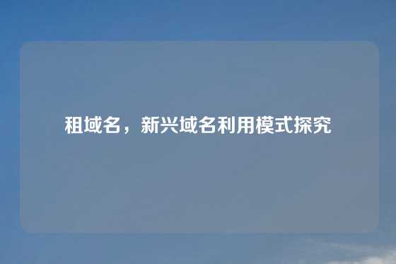 租域名，新兴域名利用模式探究
