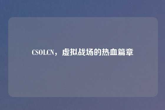 CSOLCN，虚拟战场的热血篇章