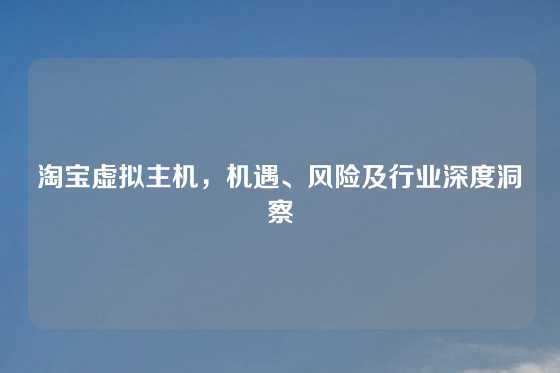 淘宝虚拟主机，机遇、风险及行业深度洞察
