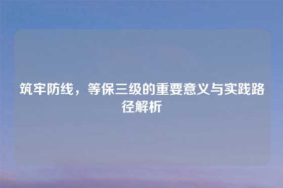 筑牢防线，等保三级的重要意义与实践路径解析