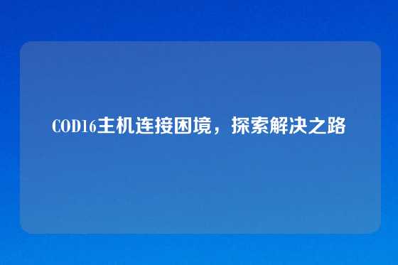 COD16主机连接困境，探索解决之路