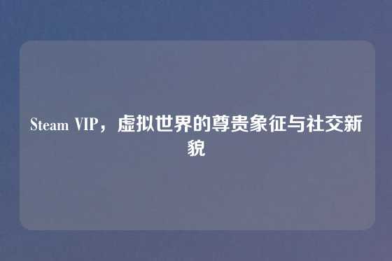 Steam VIP，虚拟世界的尊贵象征与社交新貌