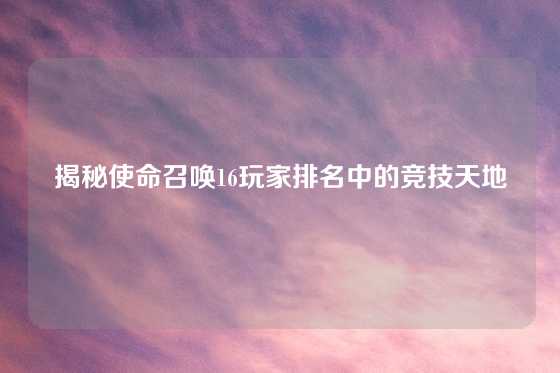 揭秘使命召唤16玩家排名中的竞技天地