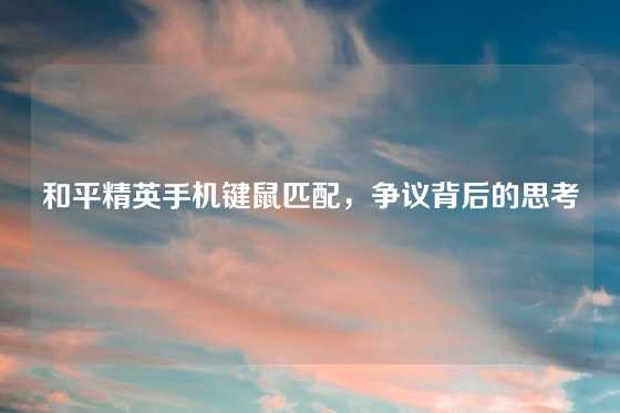 和平精英手机键鼠匹配，争议背后的思考