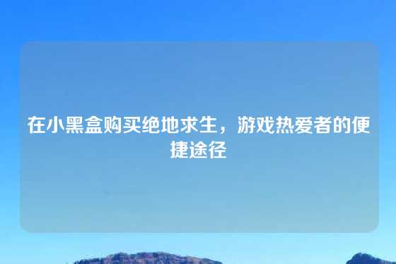 在小黑盒购买绝地求生，游戏热爱者的便捷途径