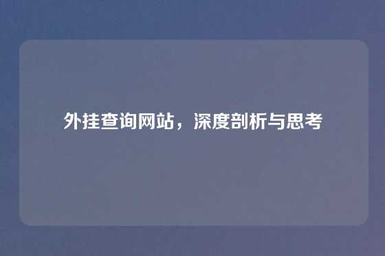 外挂查询网站，深度剖析与思考