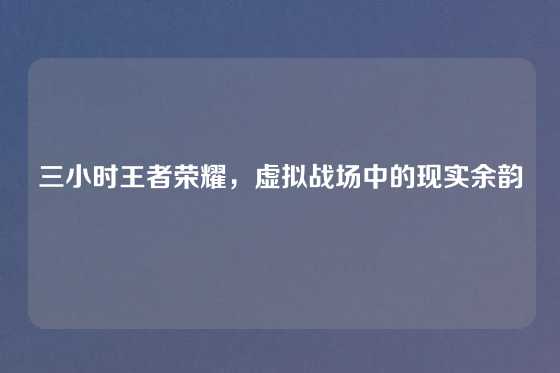 三小时王者荣耀，虚拟战场中的现实余韵