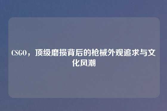 CSGO，顶级磨损背后的枪械外观追求与文化风潮
