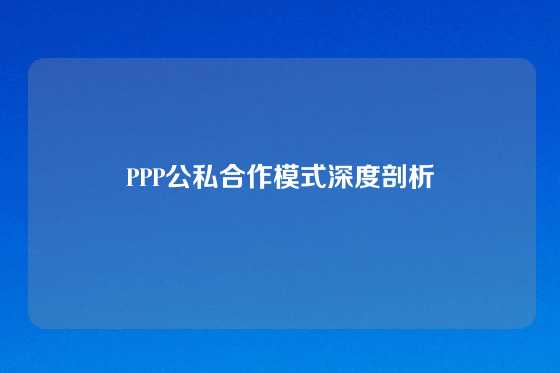 PPP公私合作模式深度剖析