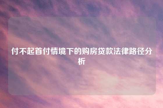 付不起首付情境下的购房贷款法律路径分析