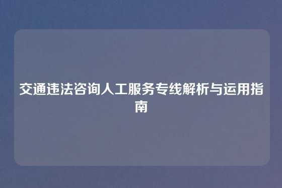 交通违法咨询人工服务专线解析与运用指南