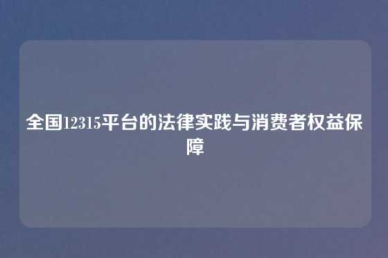 全国12315平台的法律实践与消费者权益保障