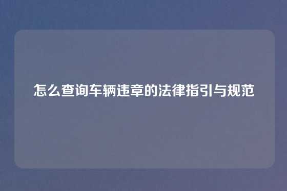 怎么查询车辆违章的法律指引与规范