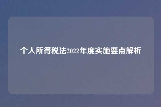 个人所得税法2022年度实施要点解析
