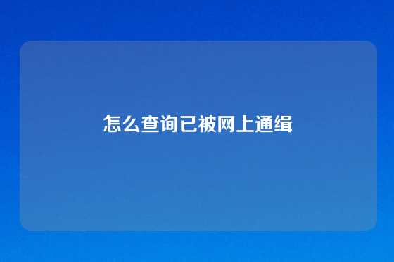 怎么查询已被网上通缉