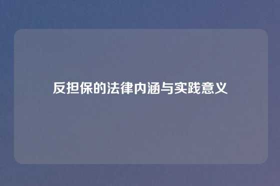 反担保的法律内涵与实践意义