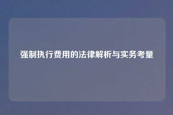 强制执行费用的法律解析与实务考量