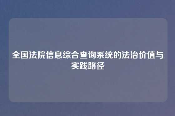 全国法院信息综合查询系统的法治价值与实践路径