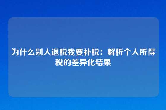 为什么别人退税我要补税：解析个人所得税的差异化结果