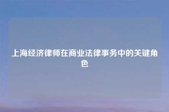 上海经济律师在商业法律事务中的关键角色