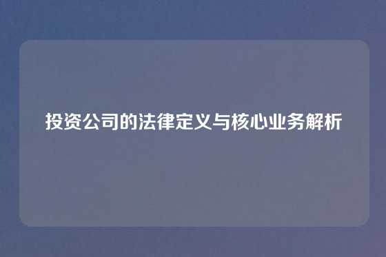 投资公司的法律定义与核心业务解析