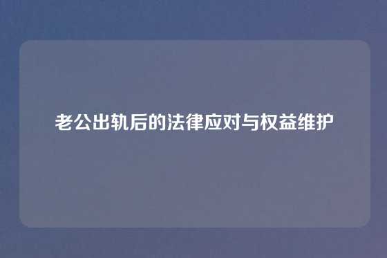 老公出轨后的法律应对与权益维护