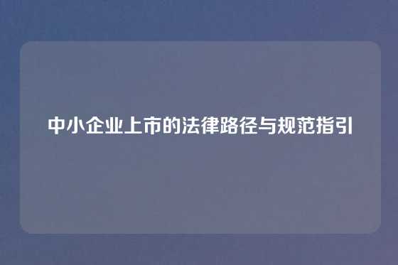 中小企业上市的法律路径与规范指引