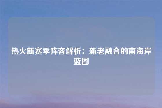 热火新赛季阵容解析：新老融合的南海岸蓝图